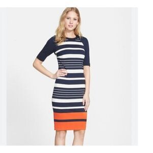 Michael Kors Helsinki Stripe Raglan Dress (Navy/Mandarin) Women's Dress, Size 10
